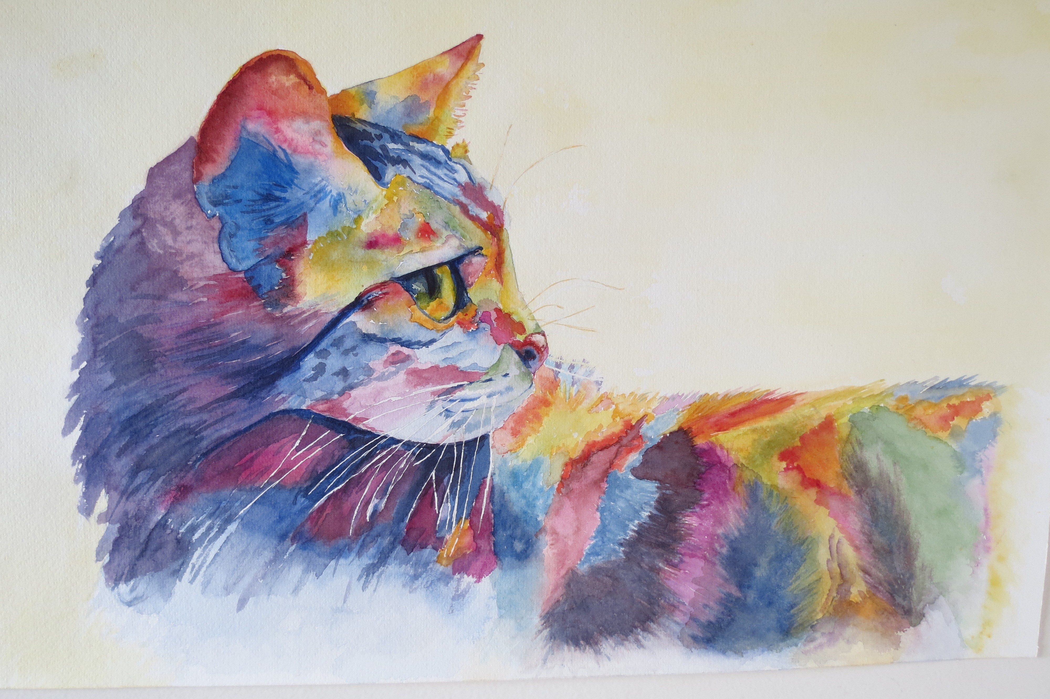 Aquarelle : Oh ! Un chat ! de Brigitte Briatte